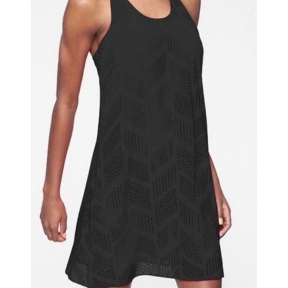 Athleta Brookfield Black Exercise Dress Athleisure Laser Cut Out Racerback Small - Picture 1 of 8